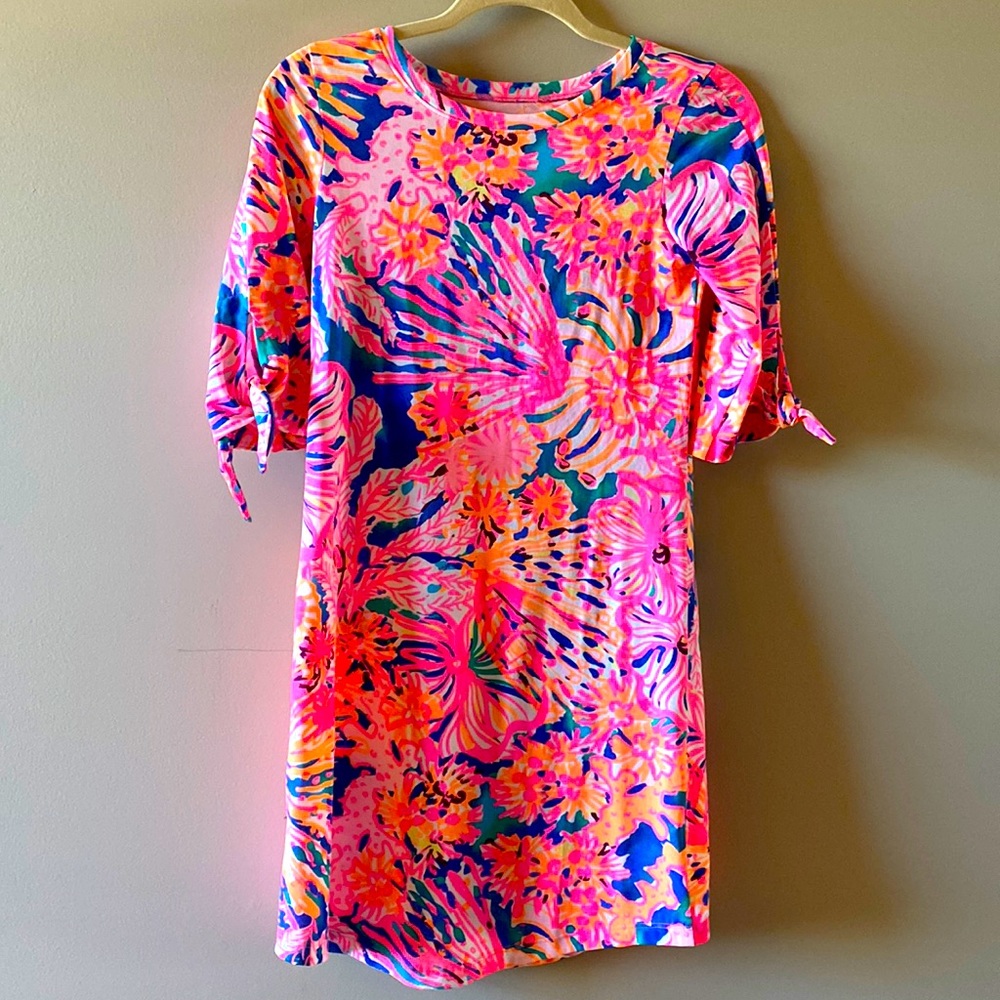 Lilly A-line dress with tie sleeve detail